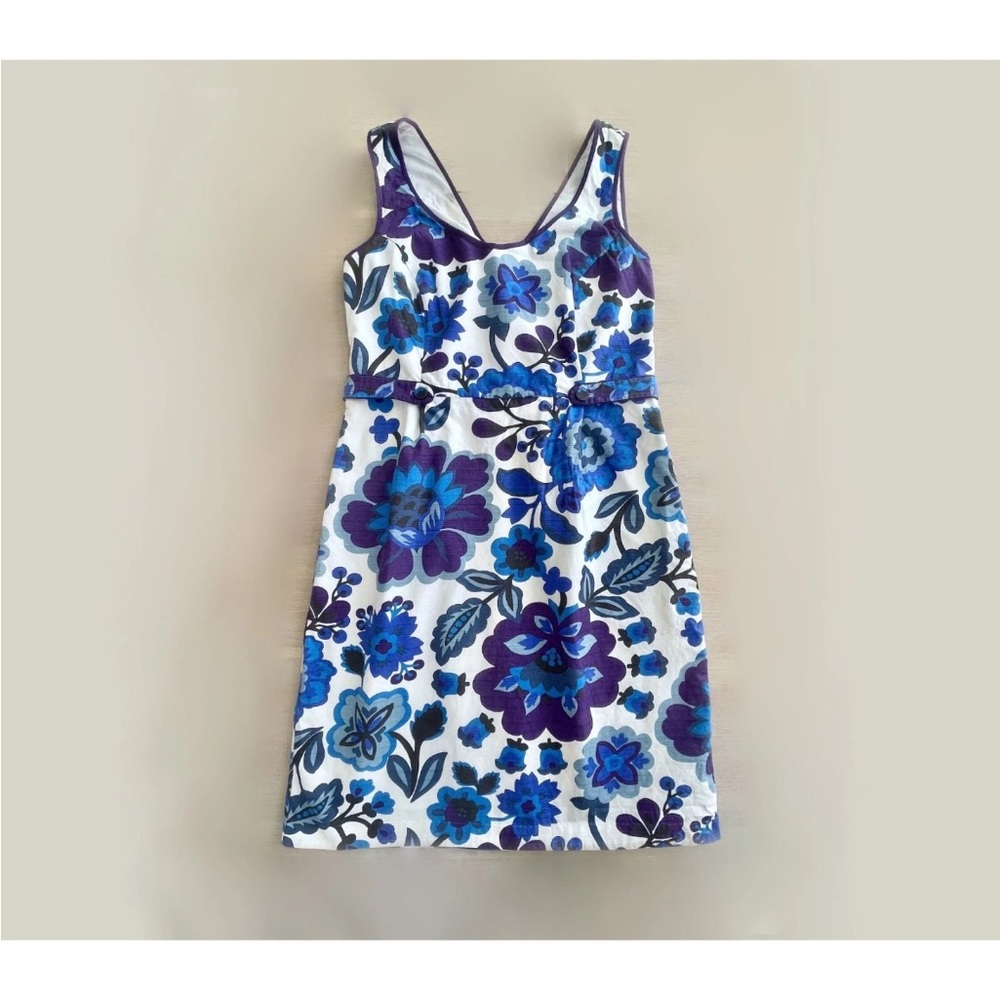 Boden Floral Lady Blue Bell Shift Dress Purple & Blue Cotton Sz 6 Church Brunch